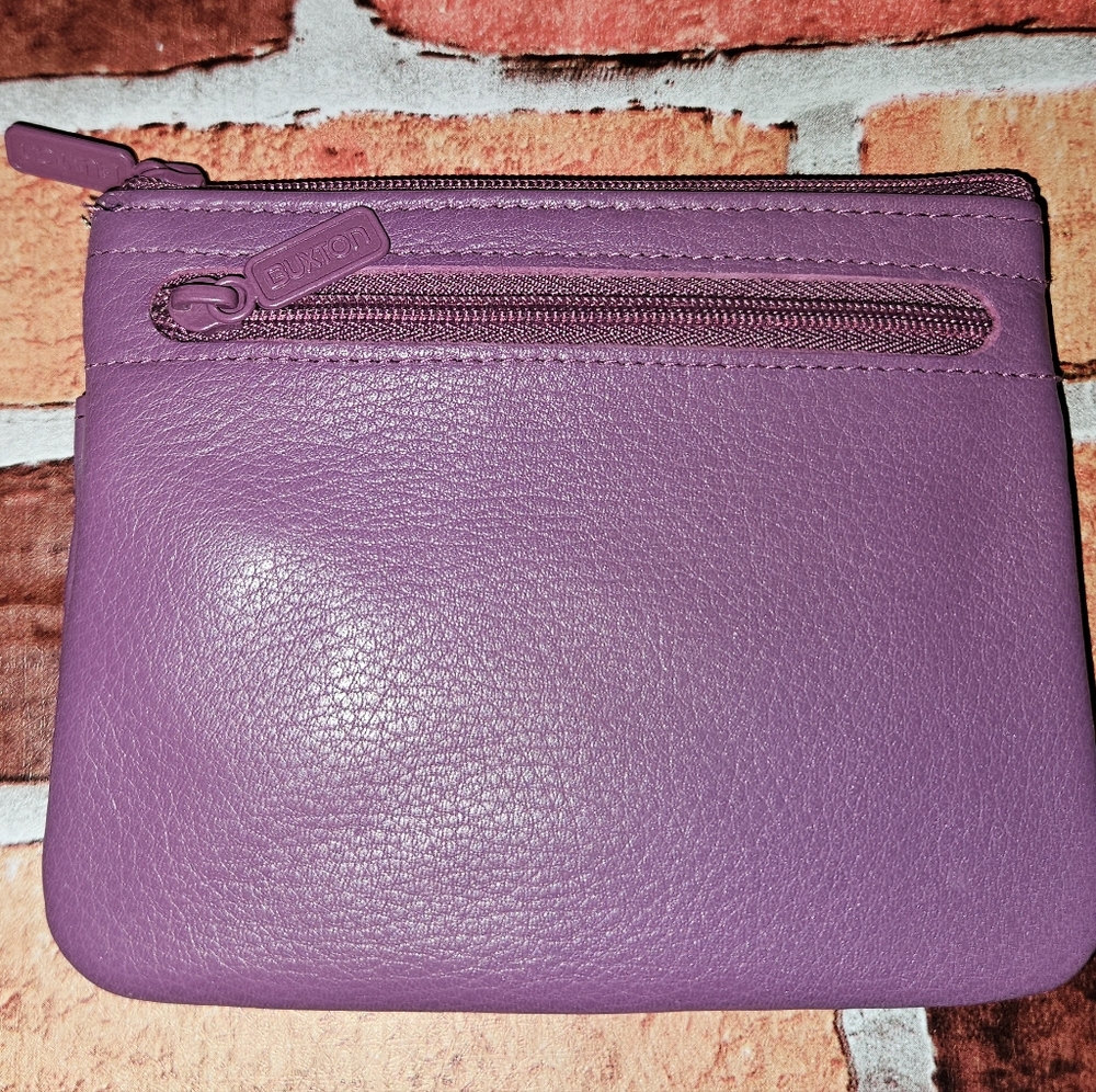 #588- Buxton Lavender Leather ID Card Coin Holder - Picture 10 of 11